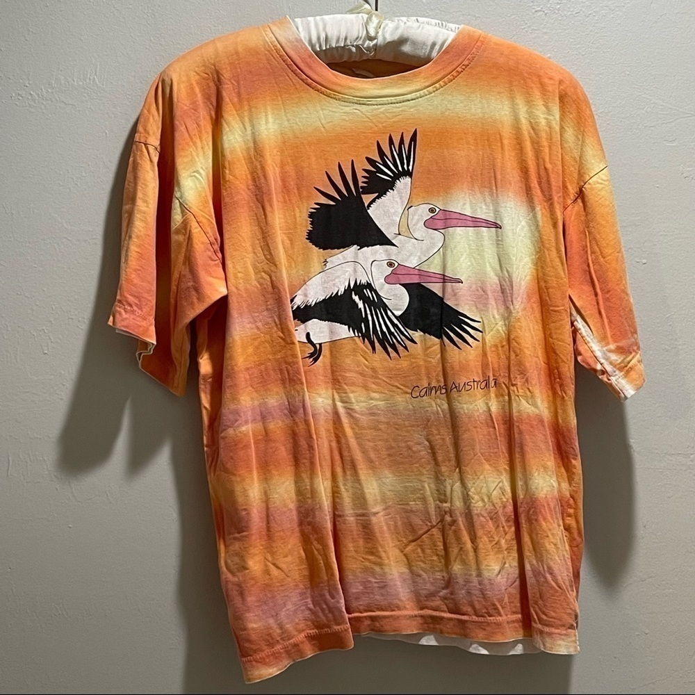 Vintage CAIRNS Australia Unisex Orange Tie Dye Single Stitch Graphic Tee Sz XXL